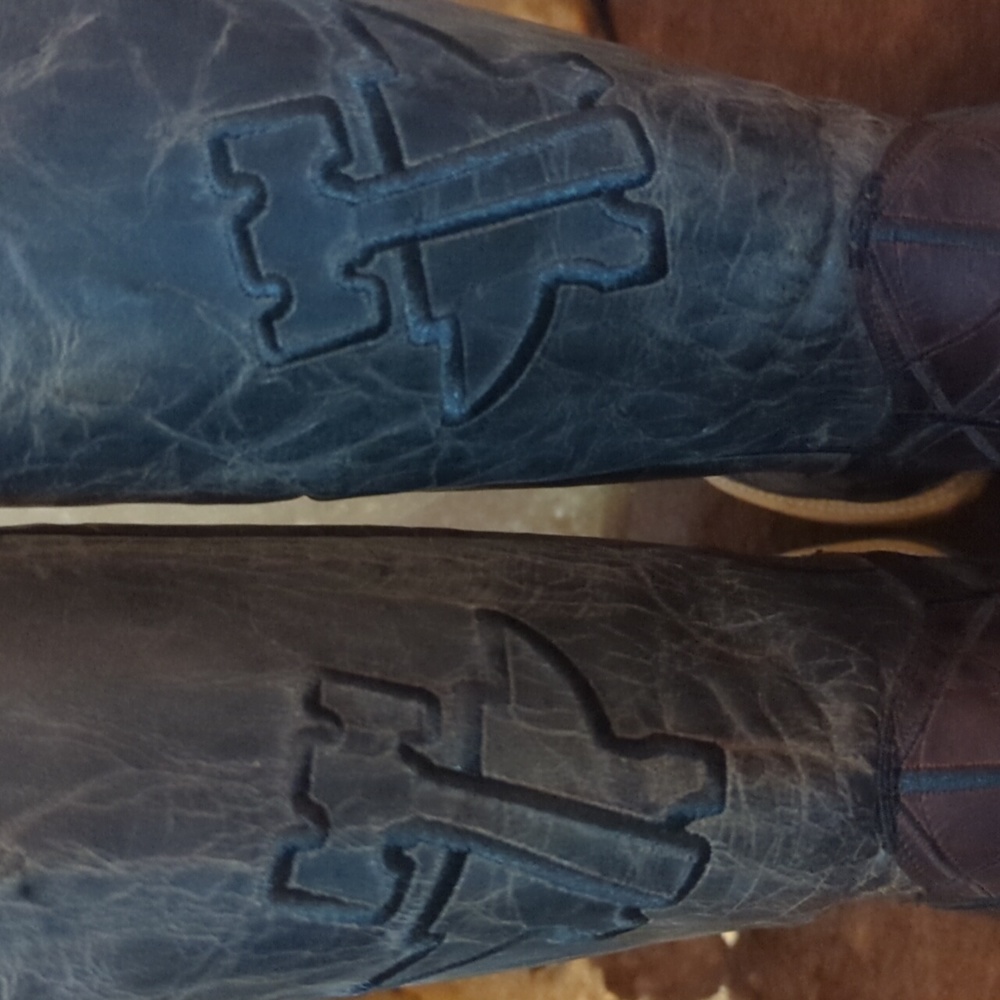 TIN HAUL "Derrick" Brown & black charcoal leather square toe cowboy boots sz 8EE - Picture 12 of 12